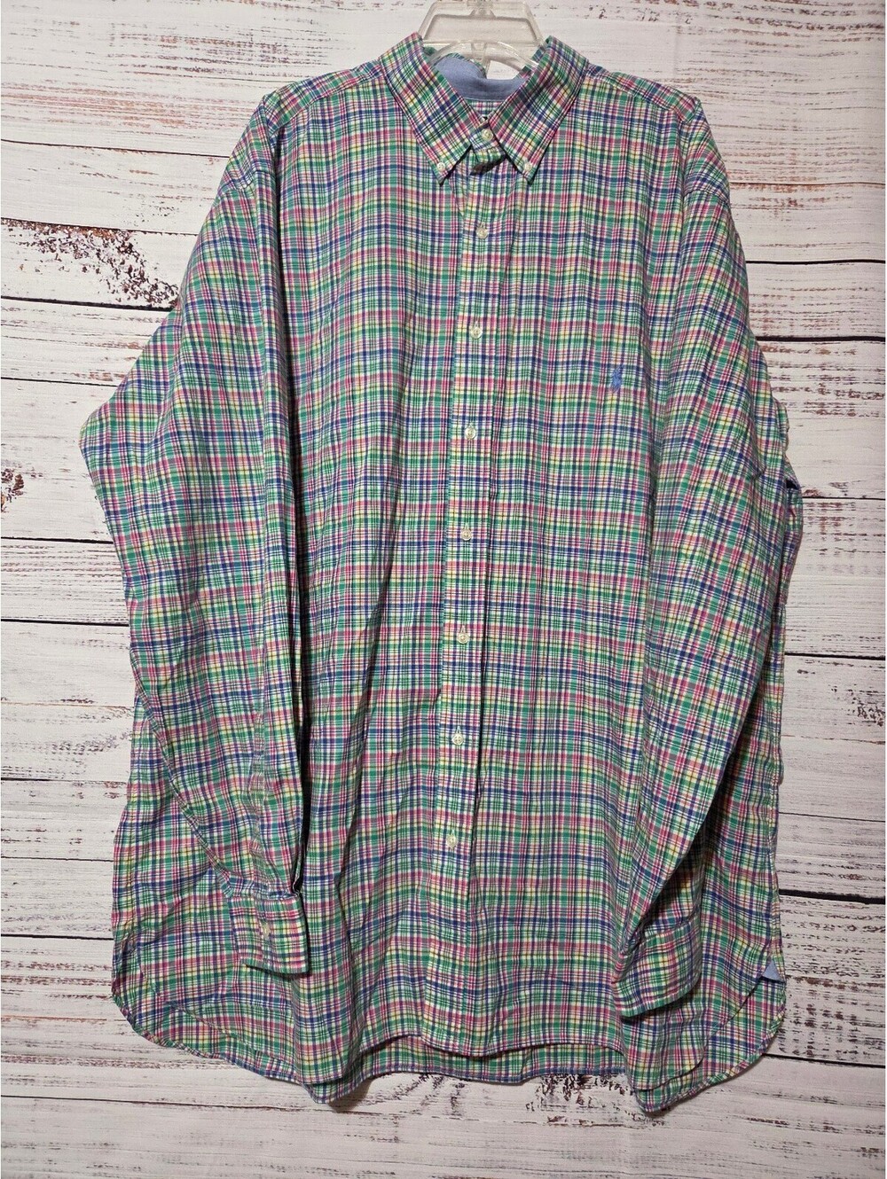 Polo Ralph Lauren Men's 2xl Tall Shirt Green Blue Pink Plaid Long Sleeve
